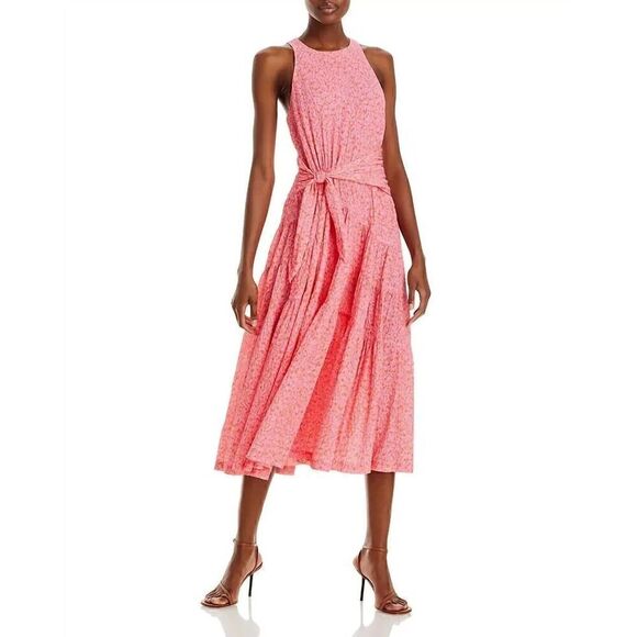 Cinq à Sept Womens Pink Lemonade Nelly Floral Tie Waist Tiered Midi Dress Sz 10 - Picture 3 of 7